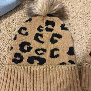 Crewcuts Tan and Black Leopard Kids Hat with Pom Pom